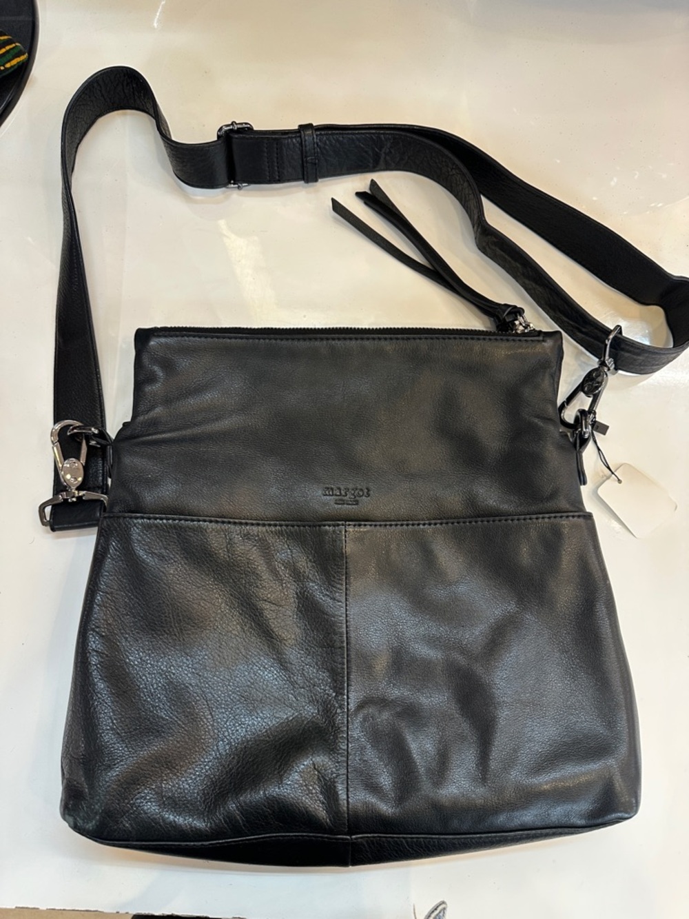 margot Black Leather Shoulder Crossbody Bag